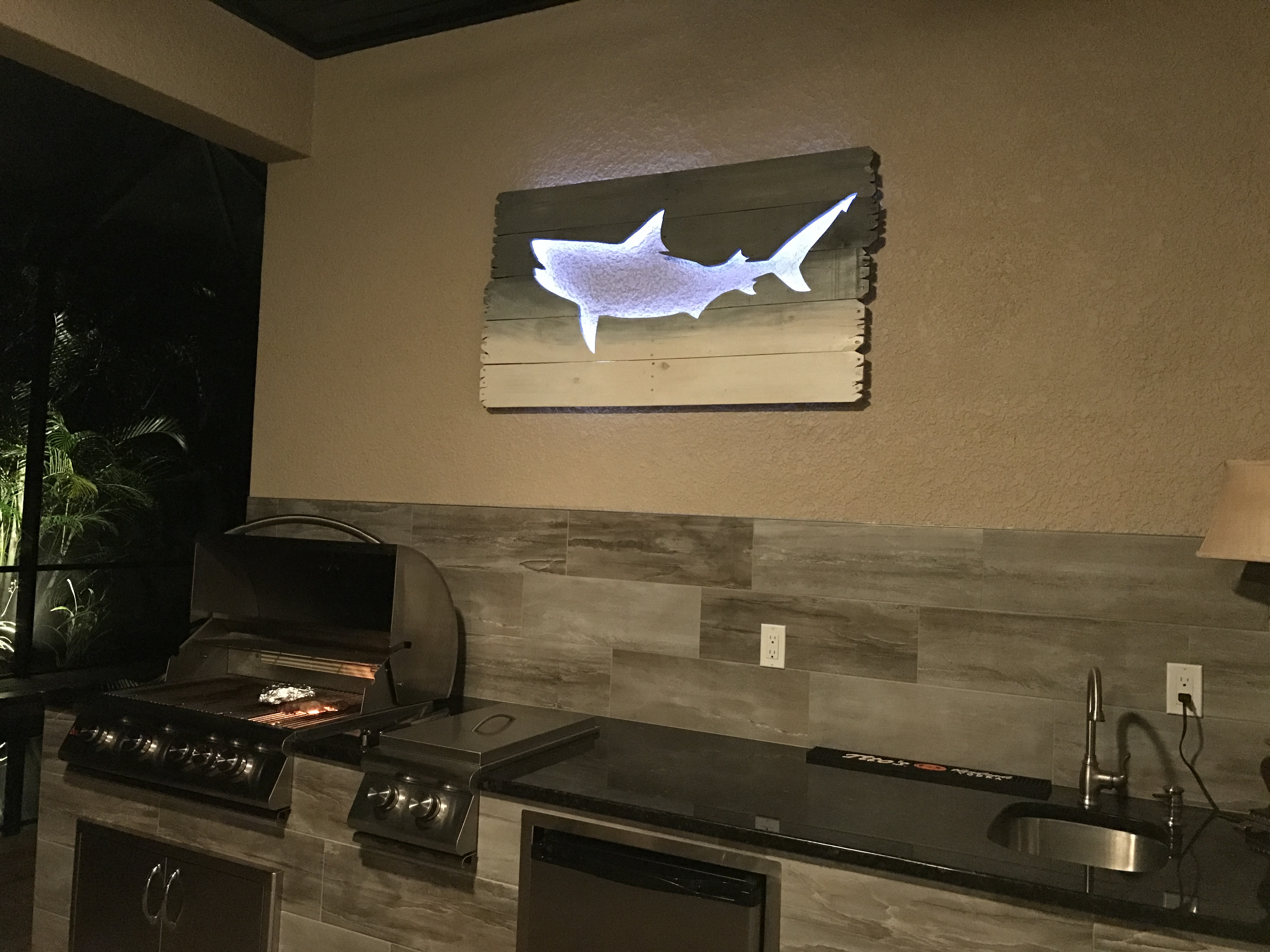 Outdoor Grill Shark at night