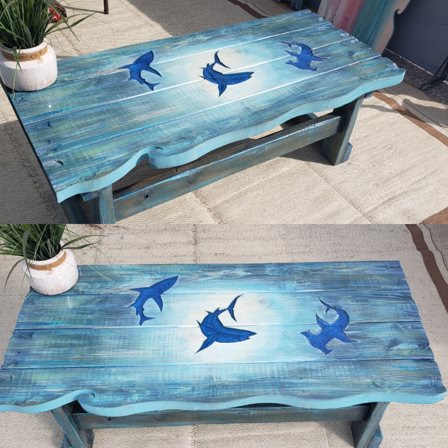 Shark Table !! Resin blue fill in and with LED lights
